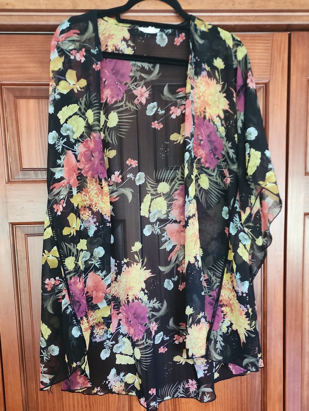 emory park Black Sheer Floral Open-Front Kimono Jacket